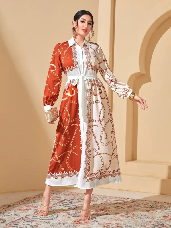Robe à moitié orange moitié blanche en soie – Image 2