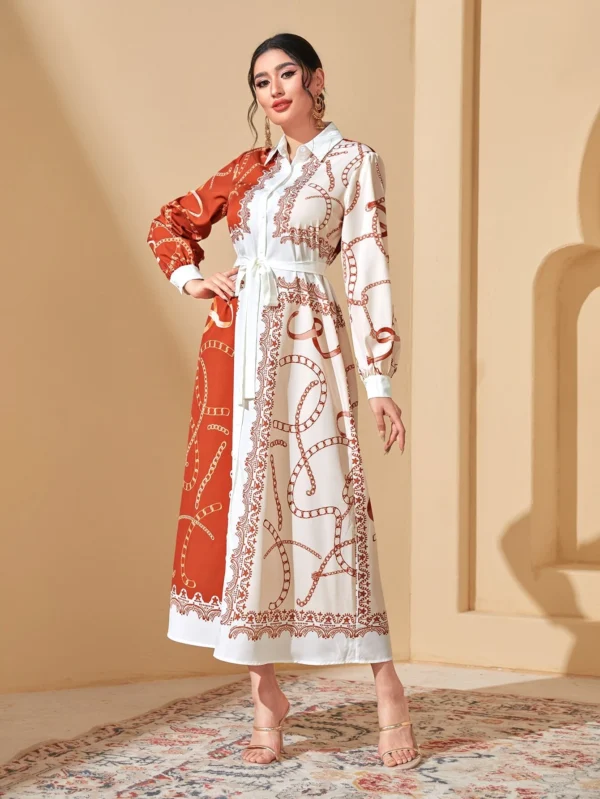 Robe à moitié orange moitié blanche en soie – Image 6