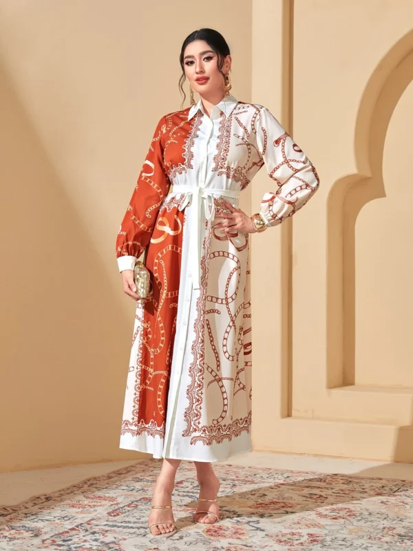 Robe à moitié orange moitié blanche en soie